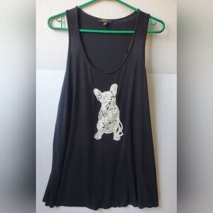 Cupio Women's Black Tank Top with French Bulldog Embroidery Sz XL